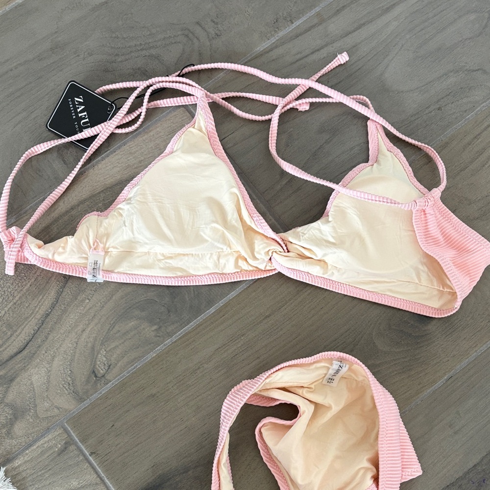 Zaful Light Pink Ribbed Bikini Set - Picture 3 of 7